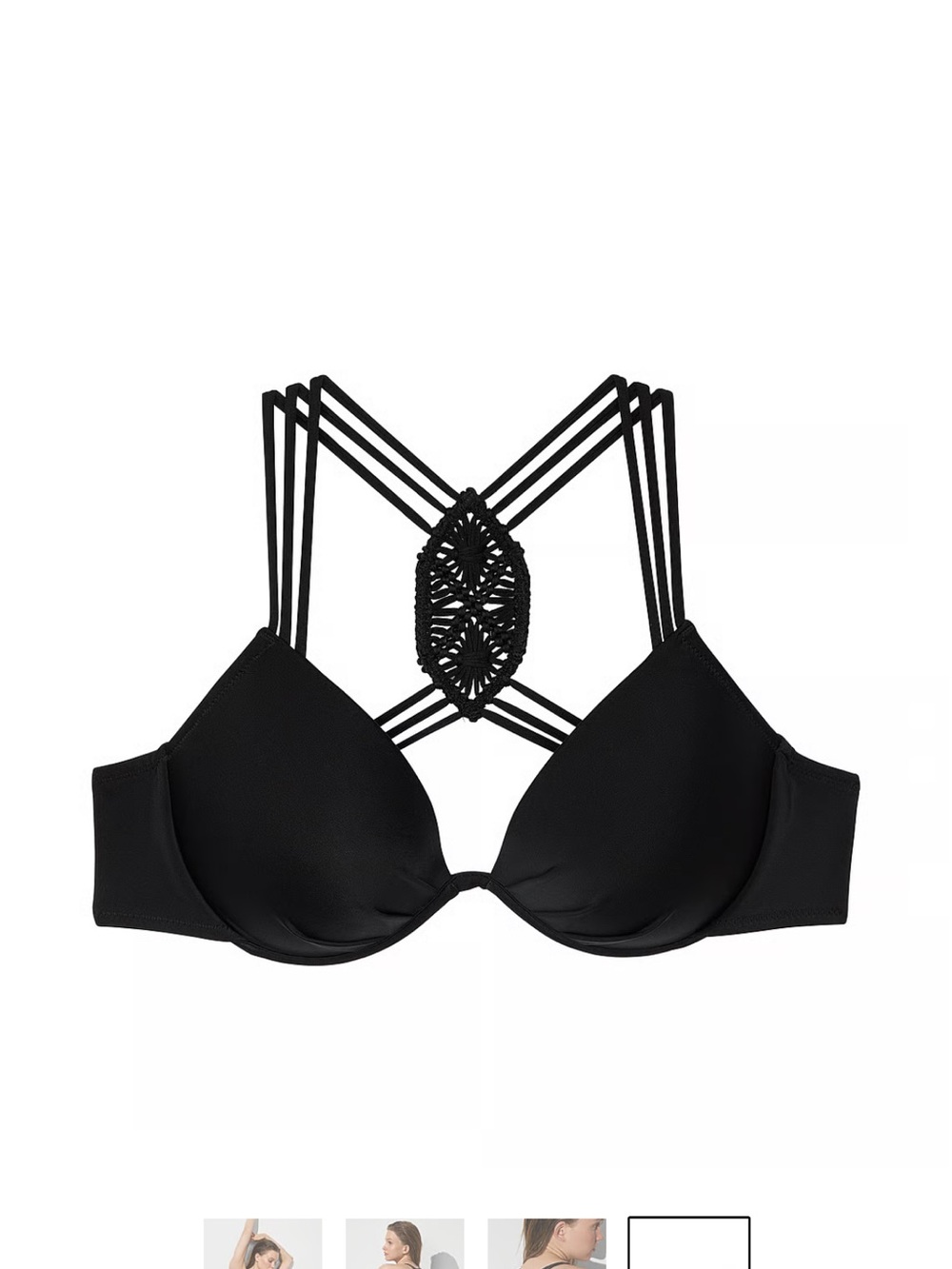 Victoria's Secret Black Strappy Macramรฉ Back Bikini Top